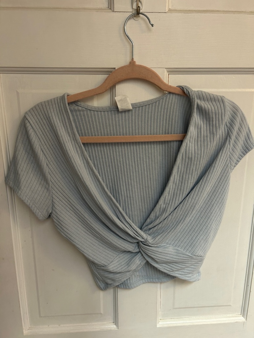 Windsor Light Blue Twist-Front Ribbed Crop Top